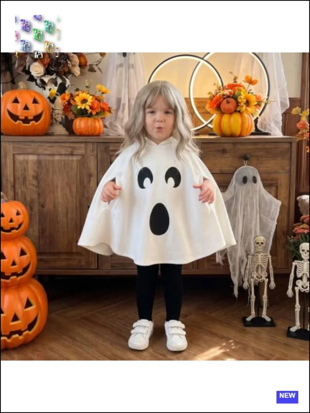 Toddler Baby Ghost Costume Hooded Cape Halloween Outfit Cotton Blend
